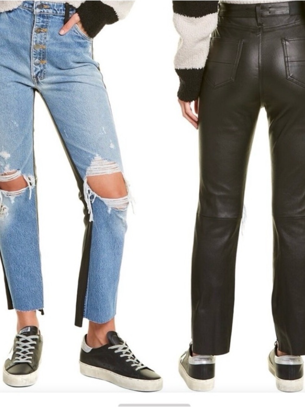 AMIRI Light Blue Distressed Denim & Black Faux Leather Cropped Jeans